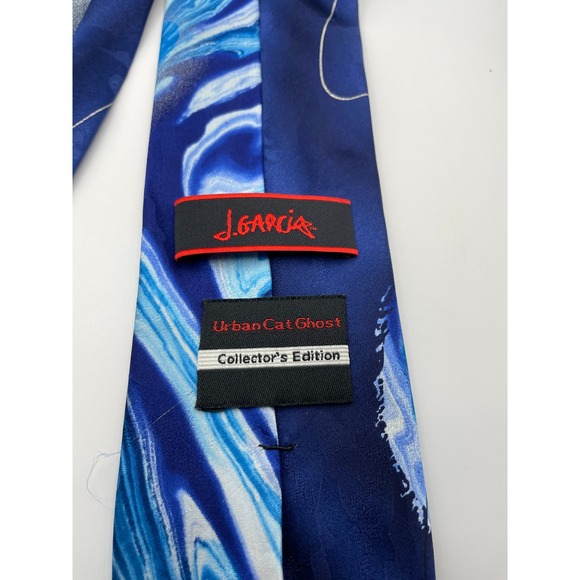J Garcia Urban Cat Ghost Silk Tie Blue Silver Collector's Edition Grateful Dead - Picture 2 of 3